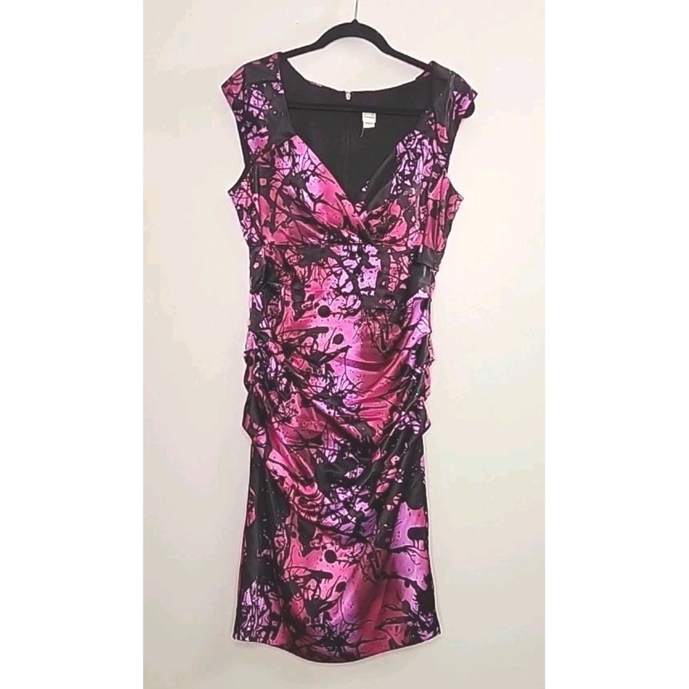 Y2K Sangria Black/Pink/Purple Bodycon Midi Cap Sleve Dress Women 12 Fairygrunge